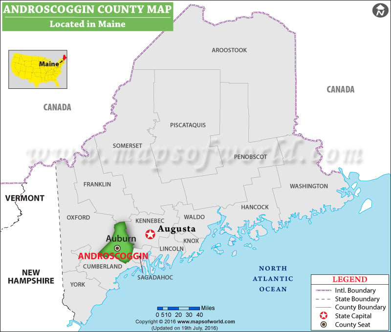 Androscoggin County Map, Maine