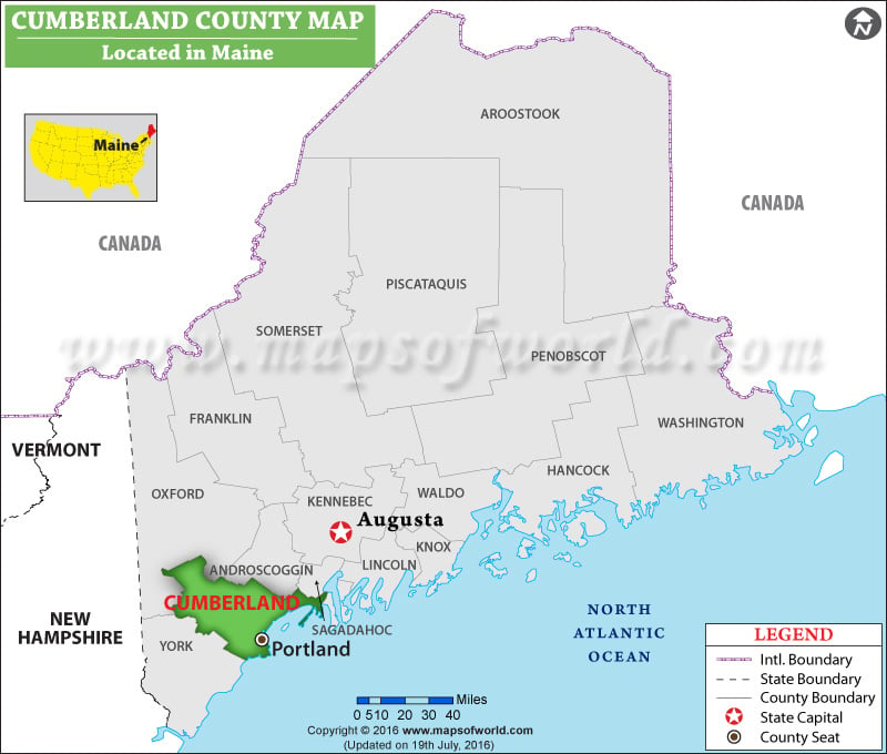 Cumberland County Map, Maine