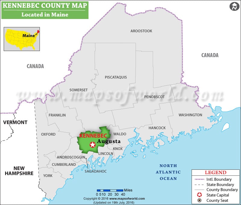 Kennebec County Map, Maine