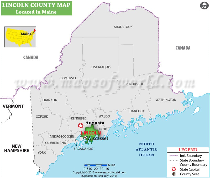 Lincoln County Map, Maine