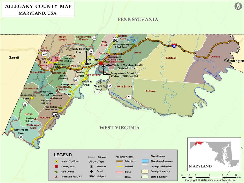 Allegany County Map, Maryland