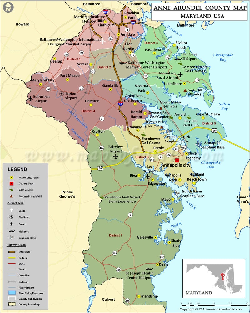 Anne Arundel County Map, Maryland