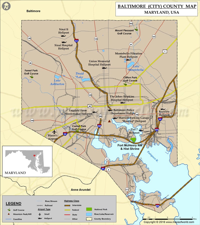 Baltimore city County Map, Maryland