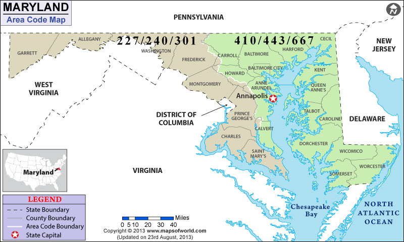 Maryland Area Code Map