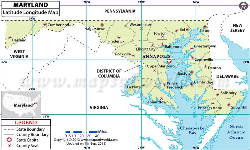 Maryland Latitude and Longitude Map