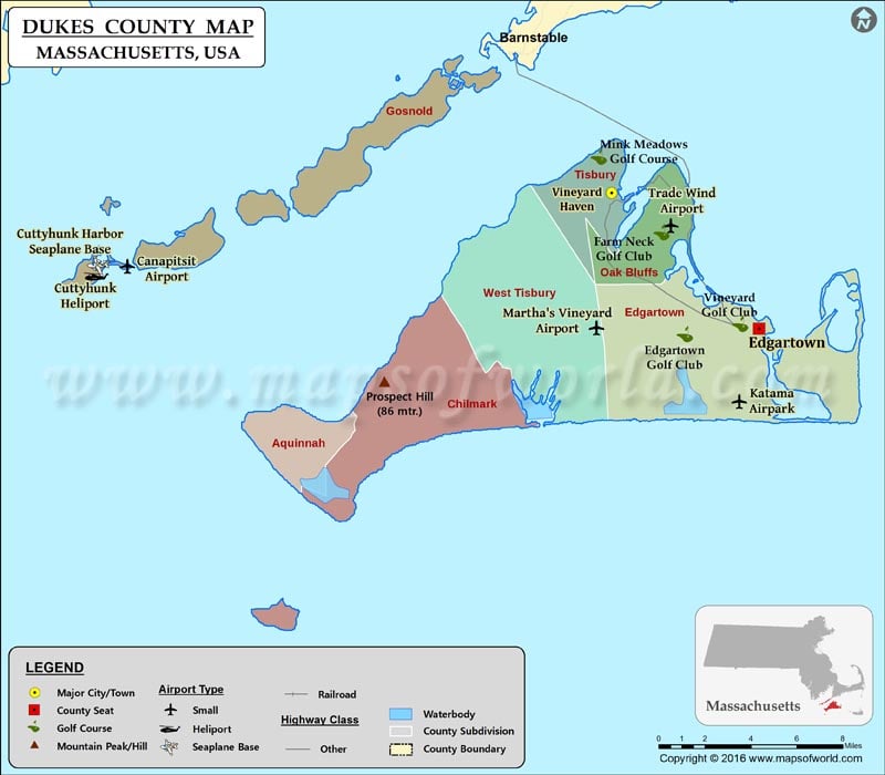 Dukes County Map, Massachusetts