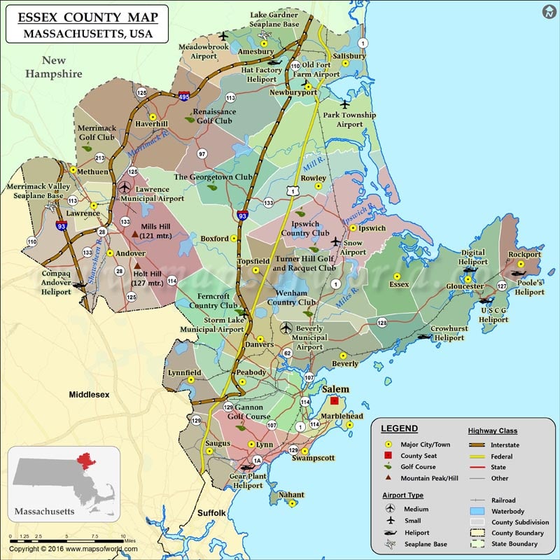 Essex County Map, Massachusetts