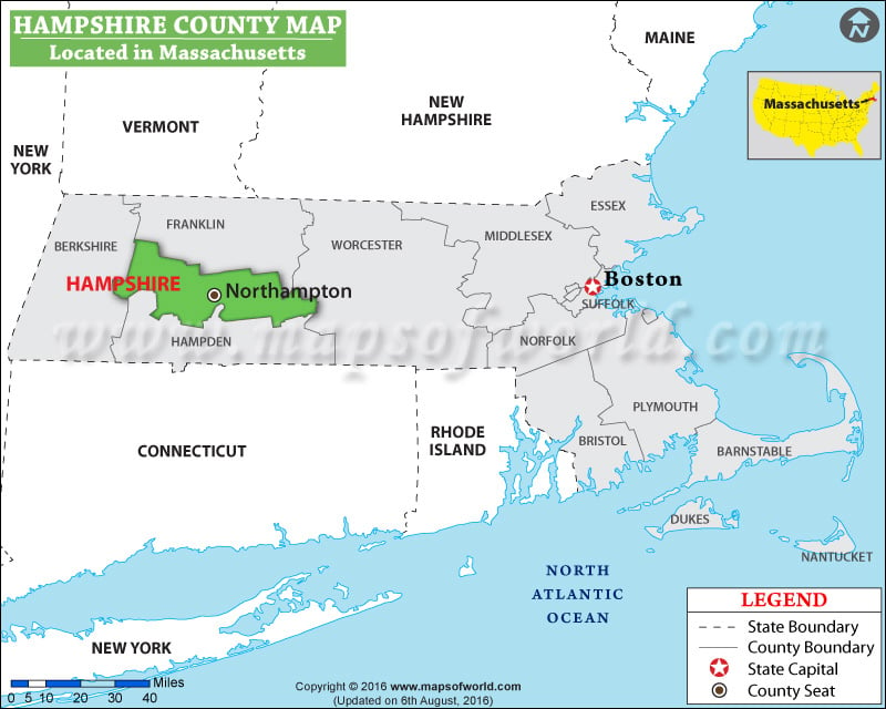 Hampshire County Map, Massachusetts