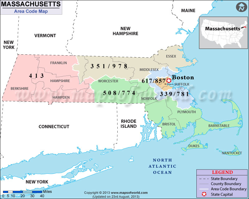 Massachusetts Area Code Maps