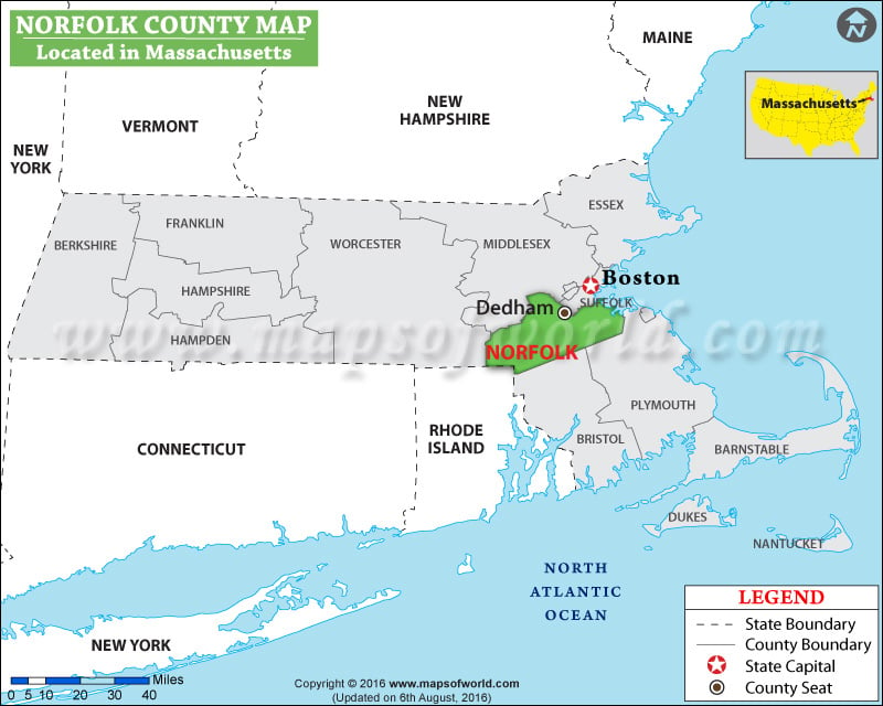 Norfolk County Map, Massachusetts