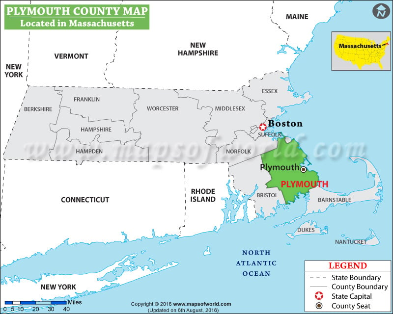 Plymouth County Map, Massachusetts