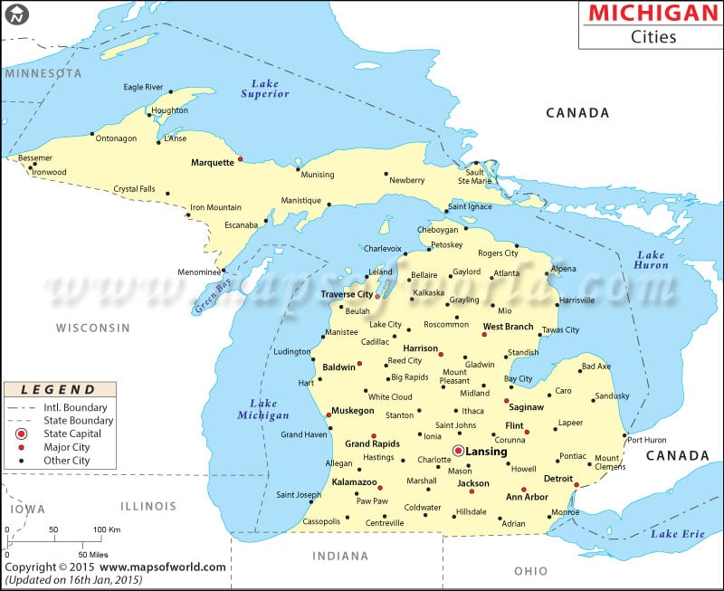 Michigan Cities Map