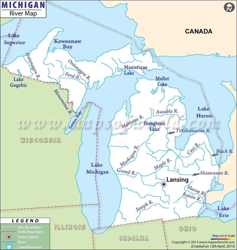 Rivers in Michigan - Explore Michigan rivers map showing all the major rive...