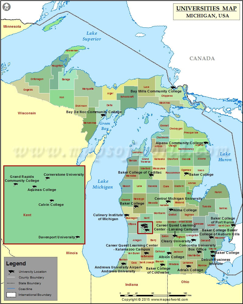 Universities in Michigan Map