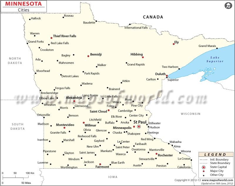 Minnesota Map with Cities