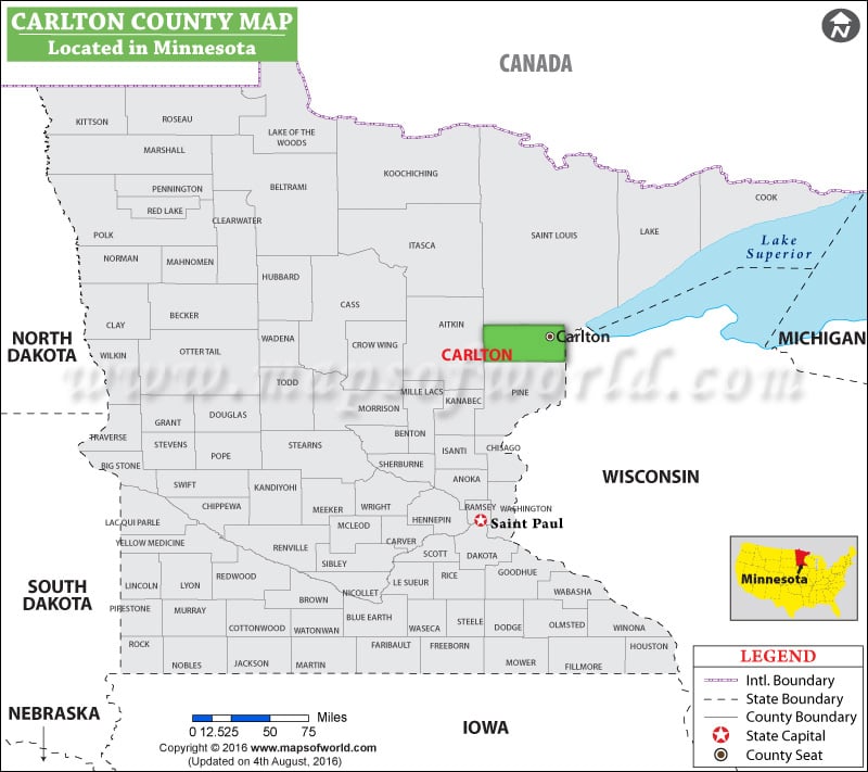 Carlton County Map, Minnesota