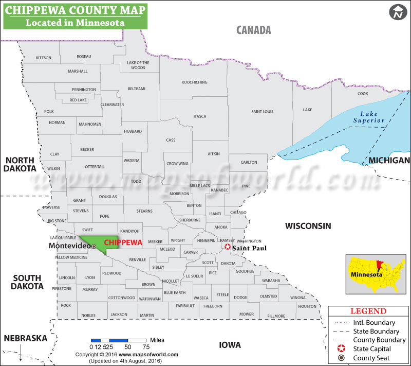 Chippewa County Map, Minnesota