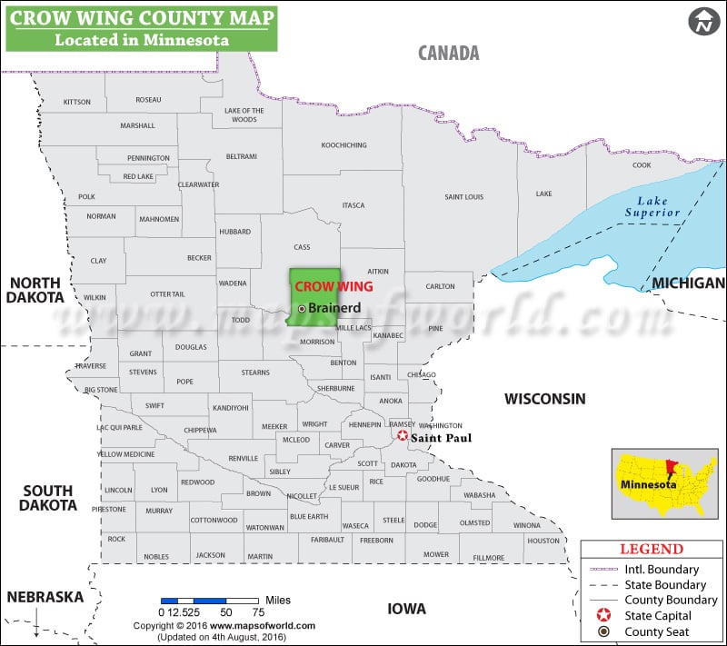 Crow Wing County Map, Minnesota
