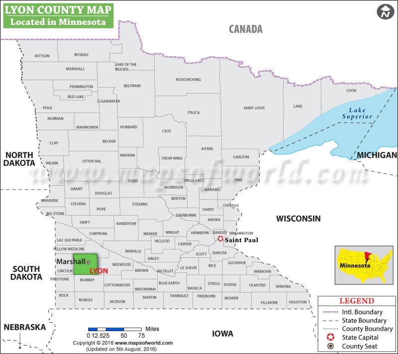 Lyon County Map, Minnesota