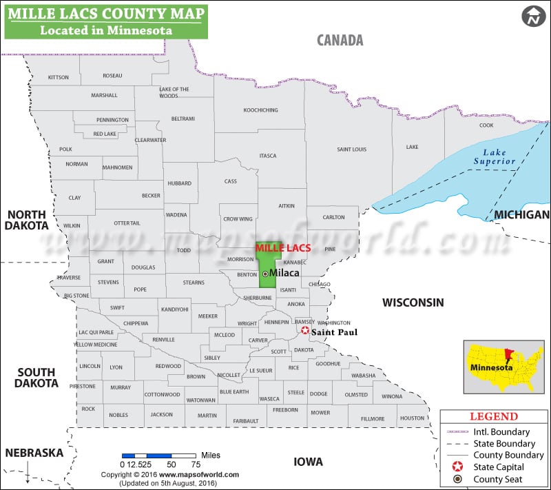 Mille Lacs County Map, Minnesota