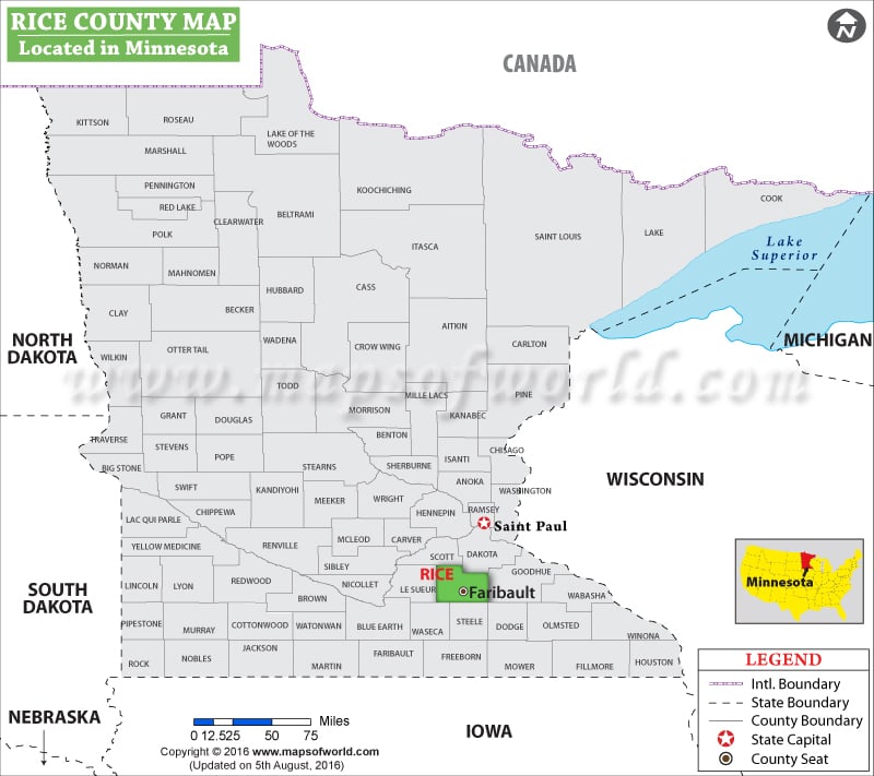 Rice County Map, Minnesota