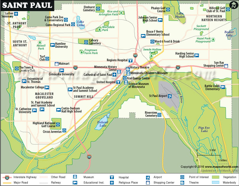 Saint Paul Map, Map of Saint Paul, Capital of Minnesota