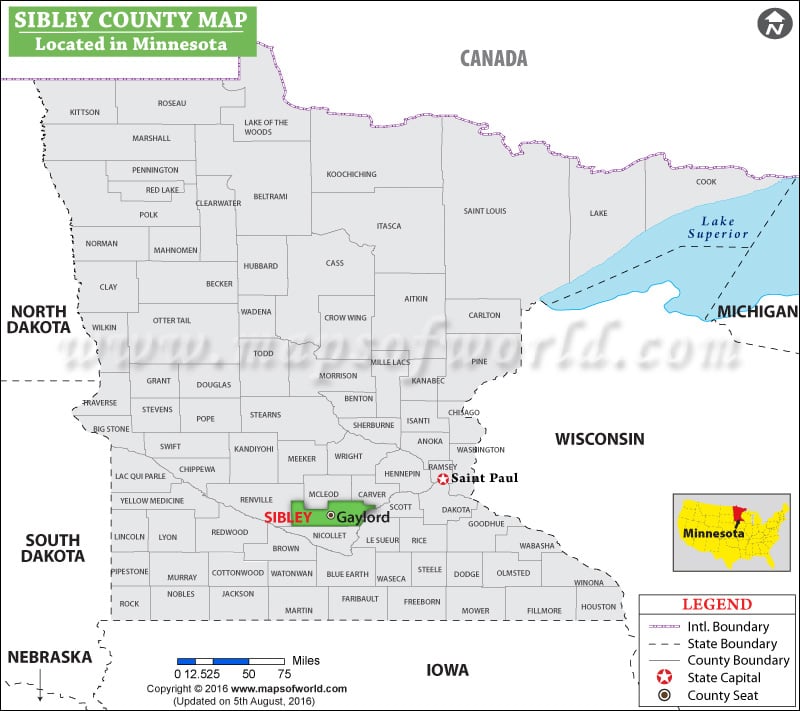 Sibley County Map, Minnesota