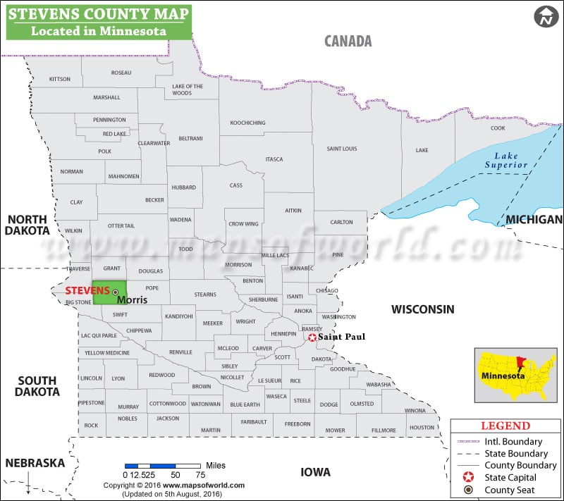 Stevens County Map, Minnesota
