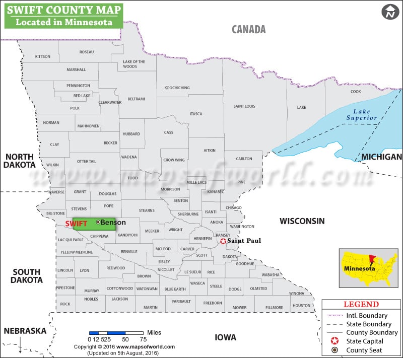 Swift County Map, Minnesota