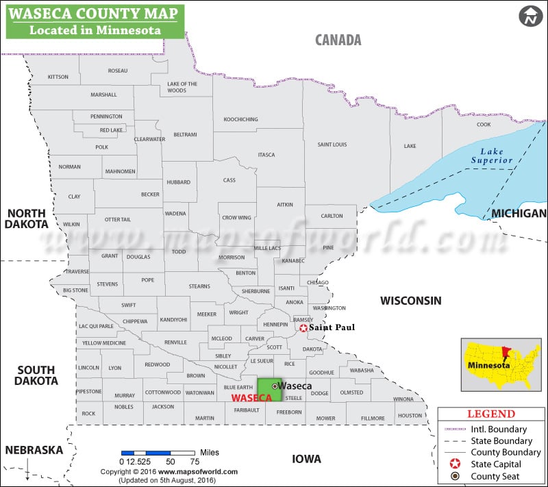Waseca County Map, Minnesota