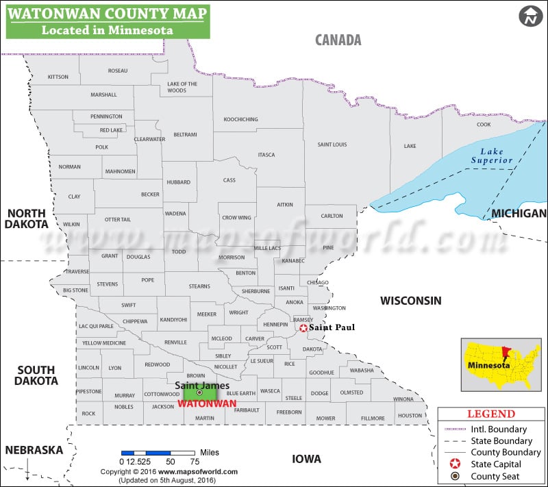 Watonwan County Map, Minnesota