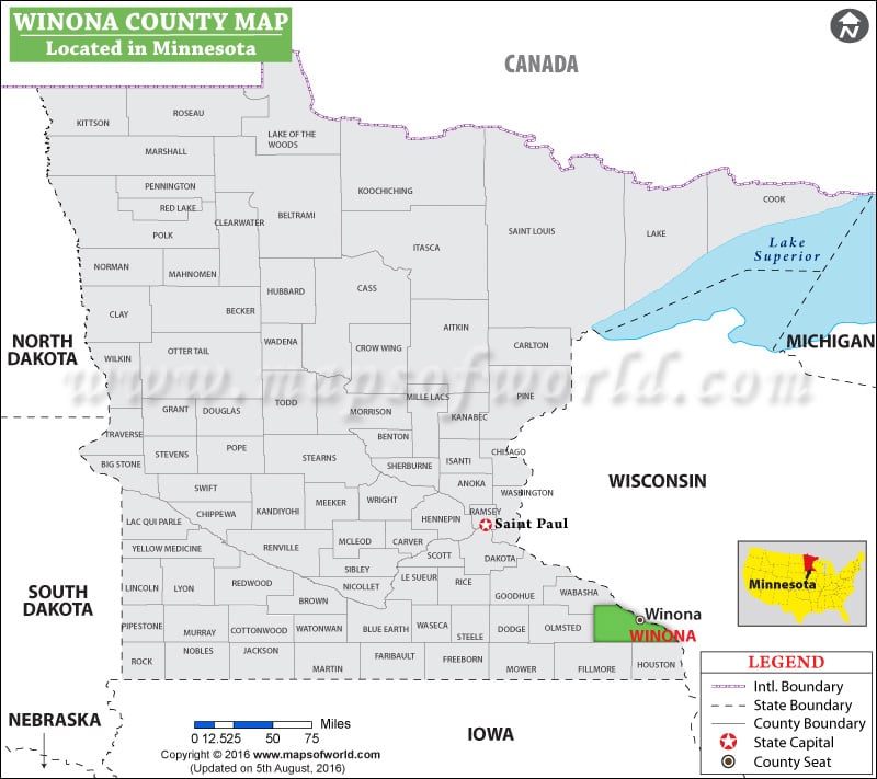 Winona County Map, Minnesota