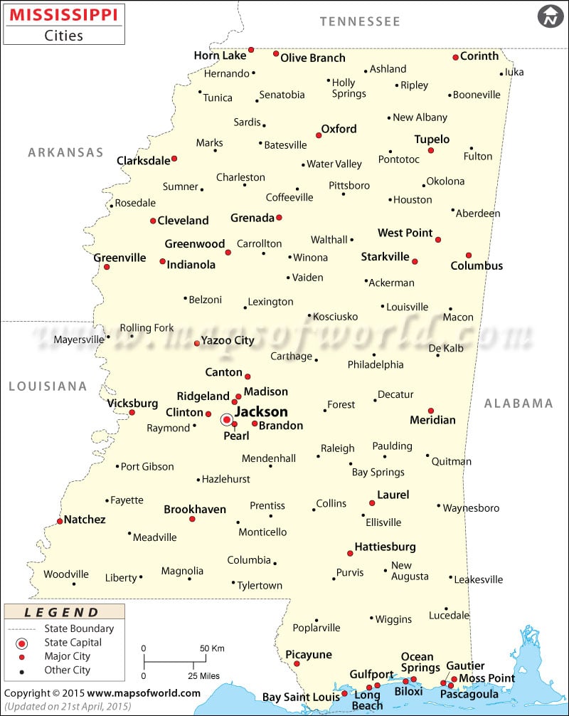 Mississippi Cities Map
