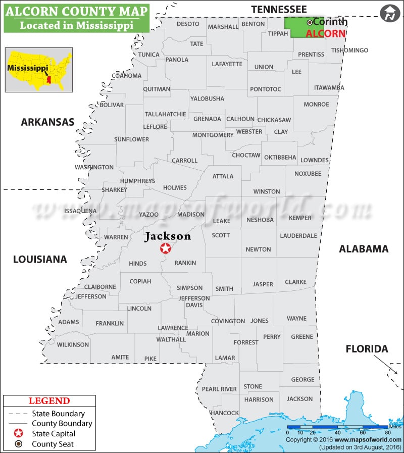 Alcorn County Map, Mississippi