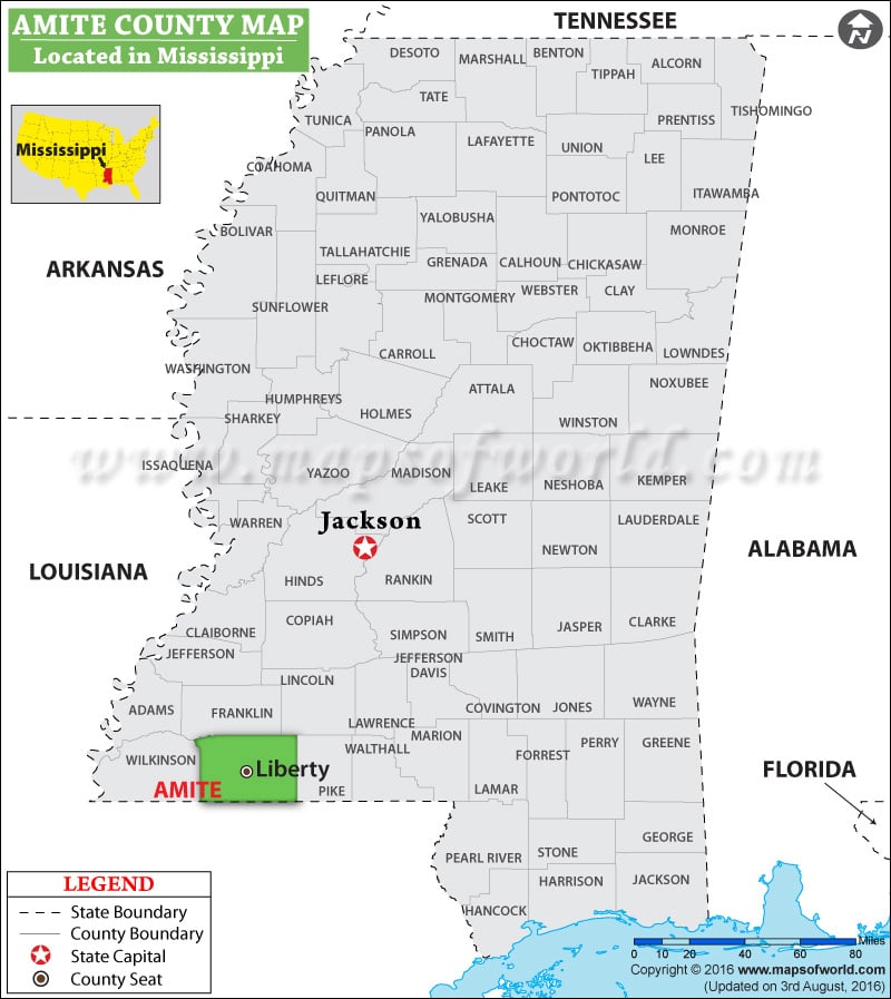 Amite County Map, Mississippi
