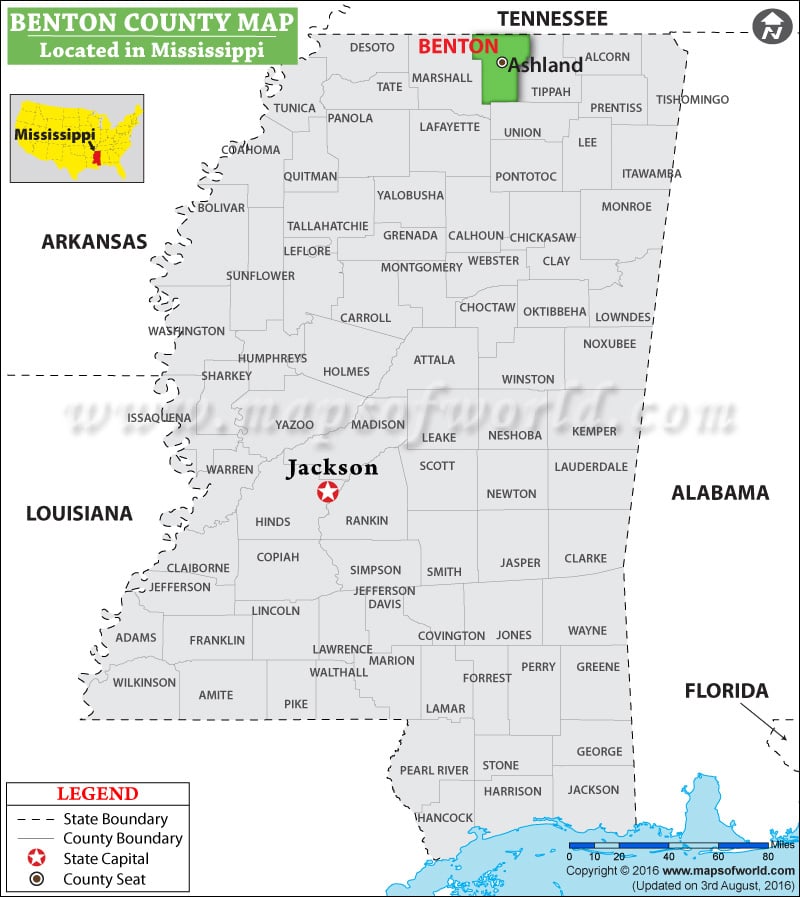 Benton County Map, Mississippi