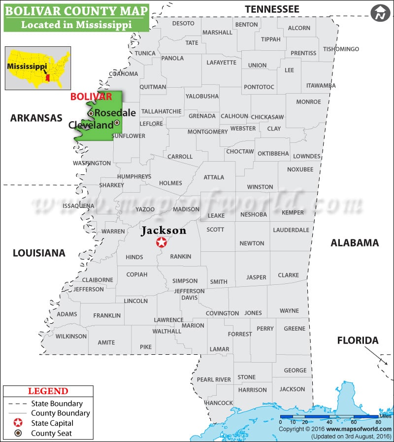 Bolivar County Map, Mississippi