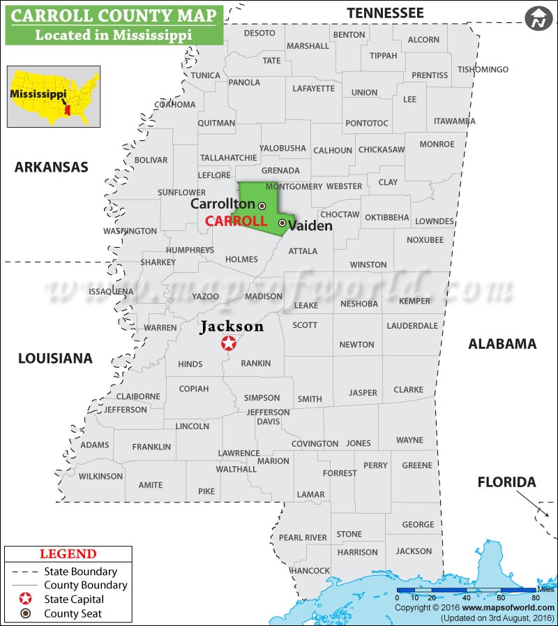 Carroll County Map, Mississippi