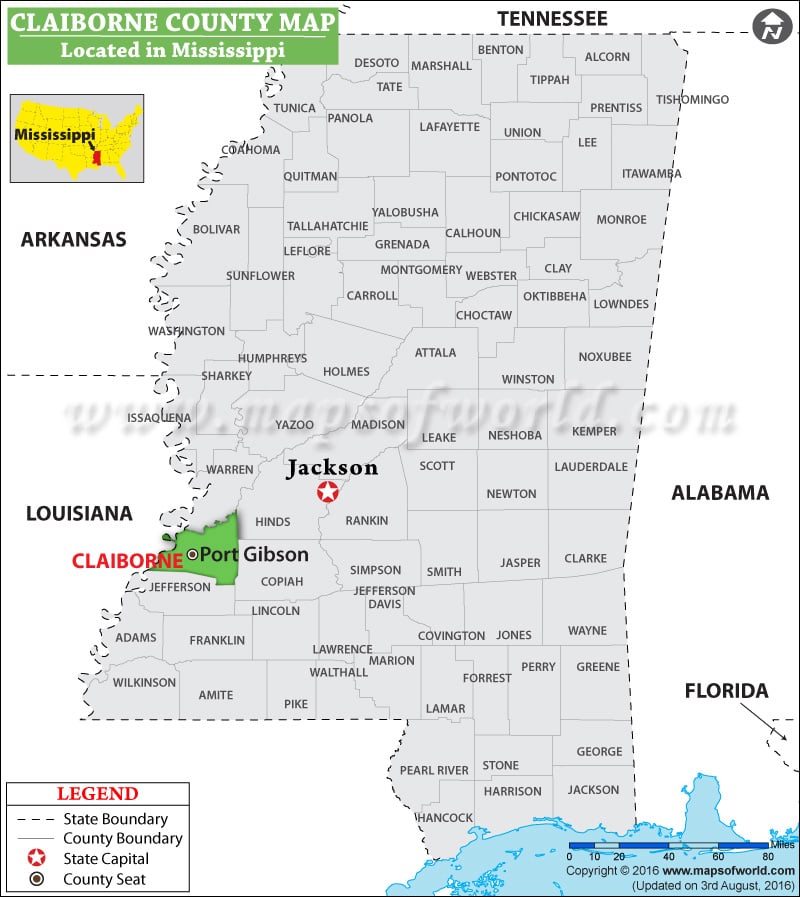 Claiborne County Map, Mississippi