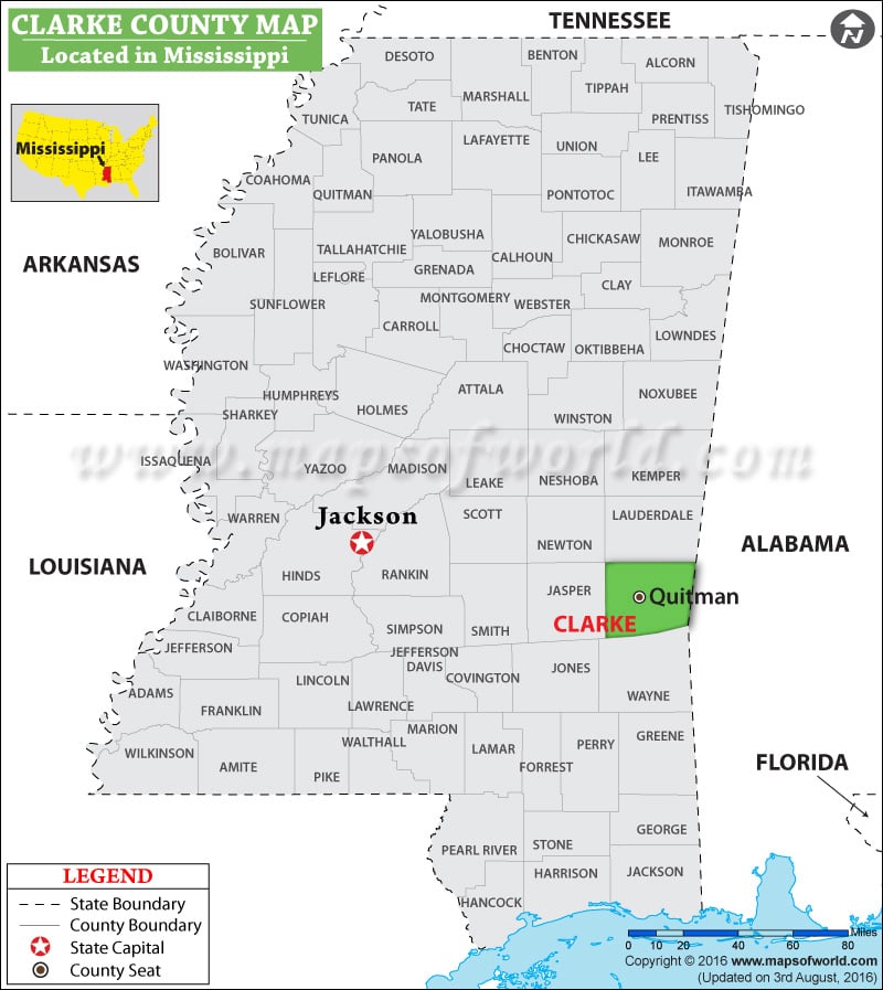 Clarke County Map, Mississippi