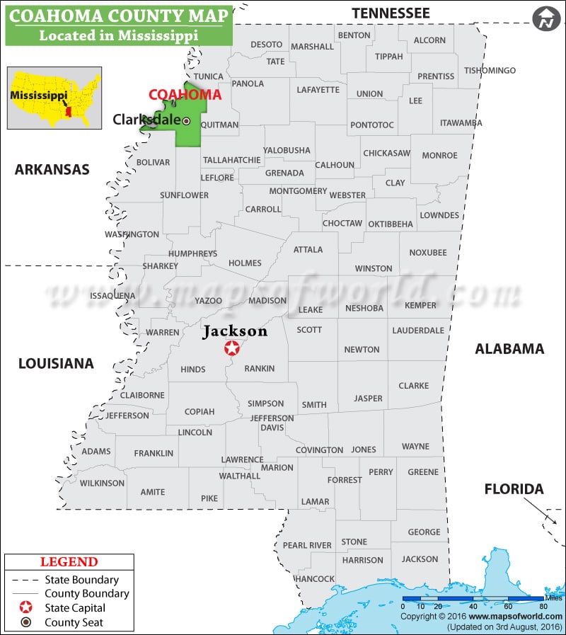Coahoma County Map, Mississippi