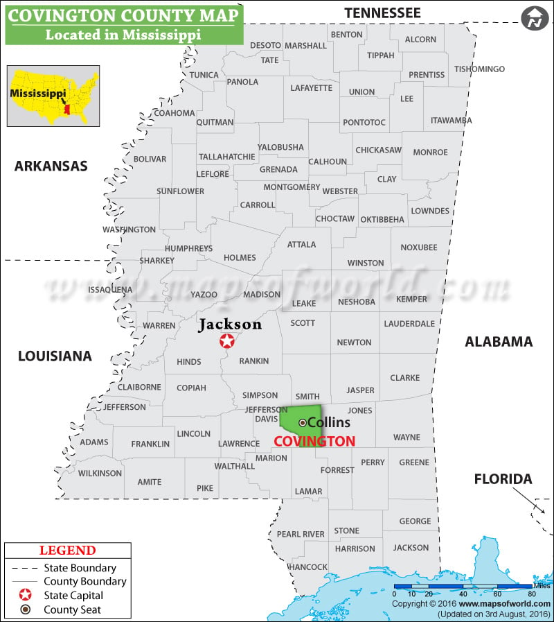 Covington County Map, Mississippi