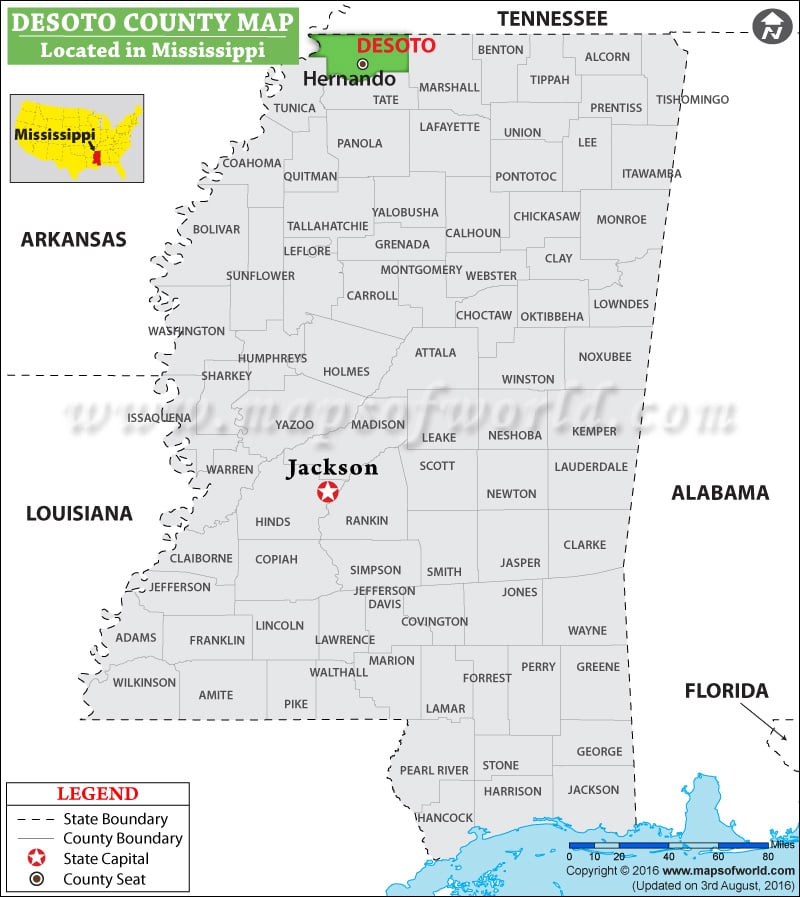 Desoto County Map, Mississippi