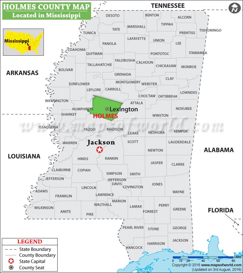 Holmes County Map, Mississippi