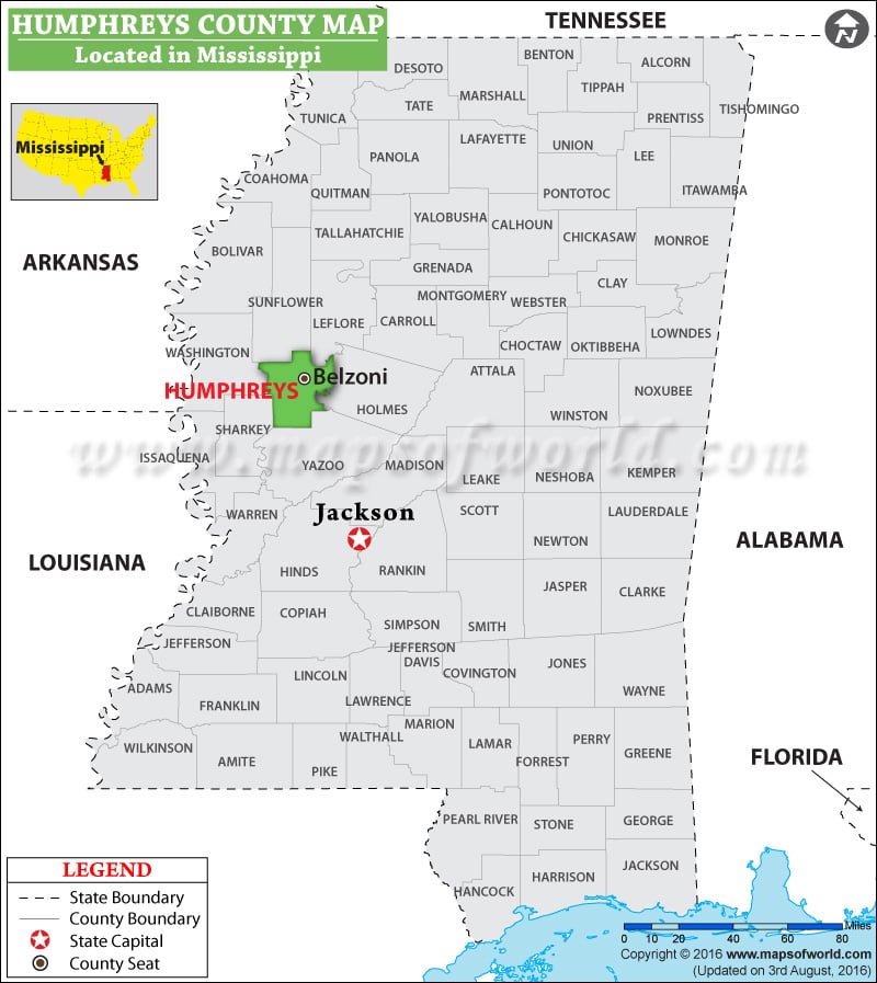 Humphreys County Map, Mississippi