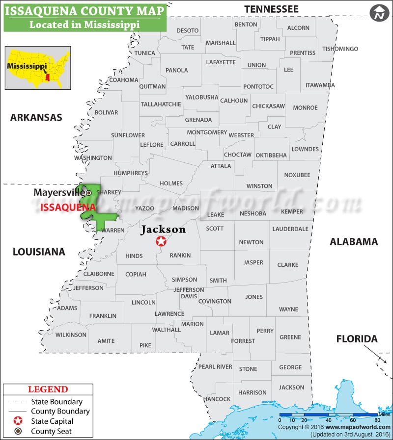 Issaquena County Map, Mississippi