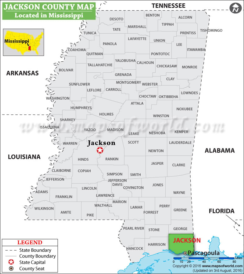Jackson County Map, Mississippi