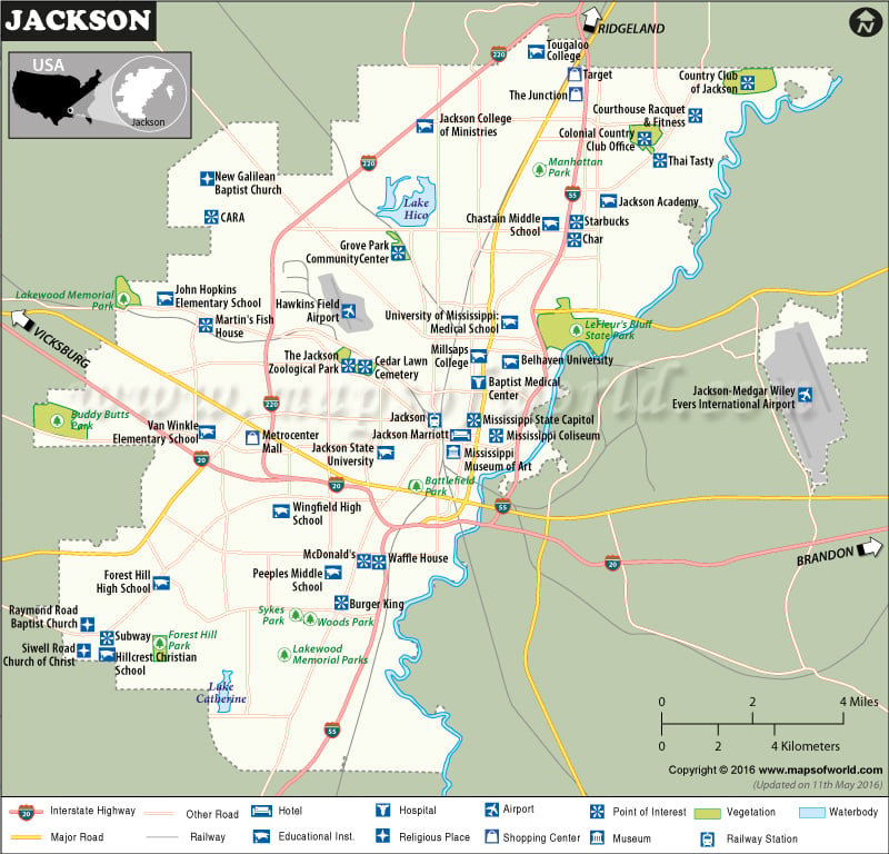 Jackson Map, Map of Jackson, Capital of Mississippi