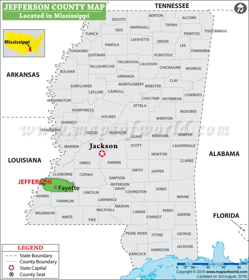 Jefferson County Map, Mississippi
