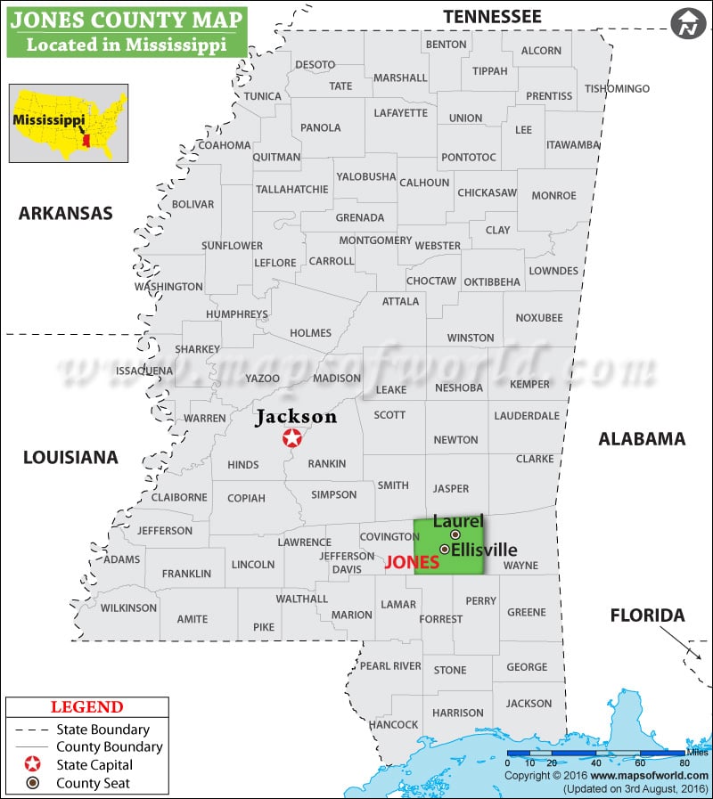 Jones County Map, Mississippi